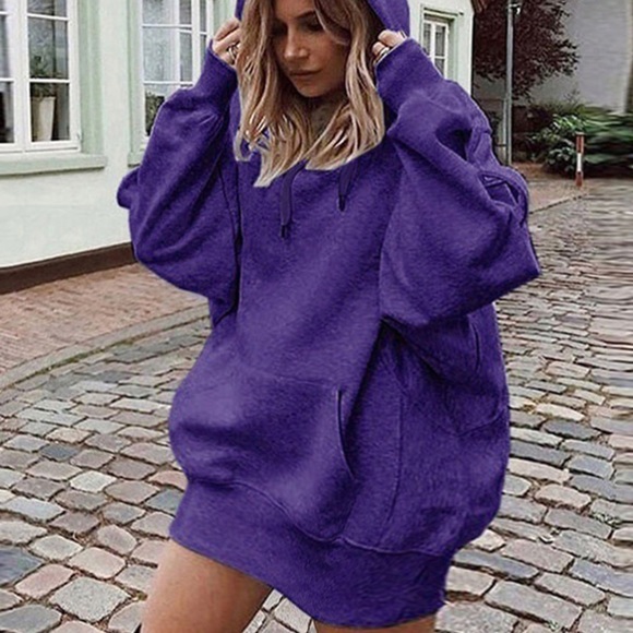 PURPLE SWEATSHIRT DRESS, FRONT POCKET DESIGN NWOT - Picture 4 of 6